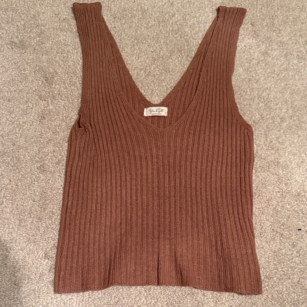 PacSun Deep V-Neck Ribbed Tank Top - Brown